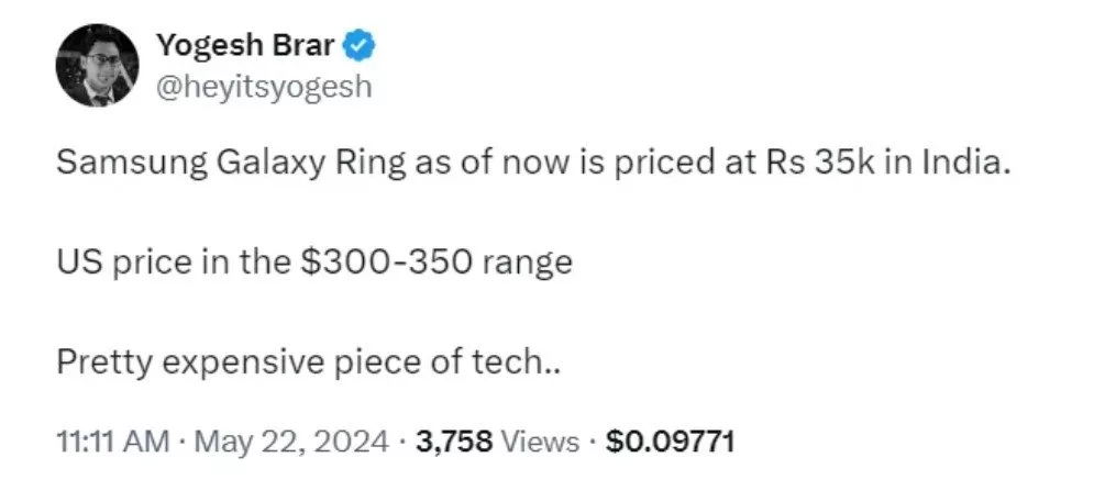 گلکسی رینگ سامسونگ احتمالاً با قیمت حدود 300 دلار عرضه می‌شود