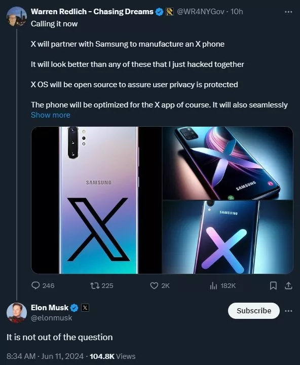 پاسخ ایلان ماسک به ایده تولید گوشی با سامسونگ: احتمالش را رد نمی‌کنم