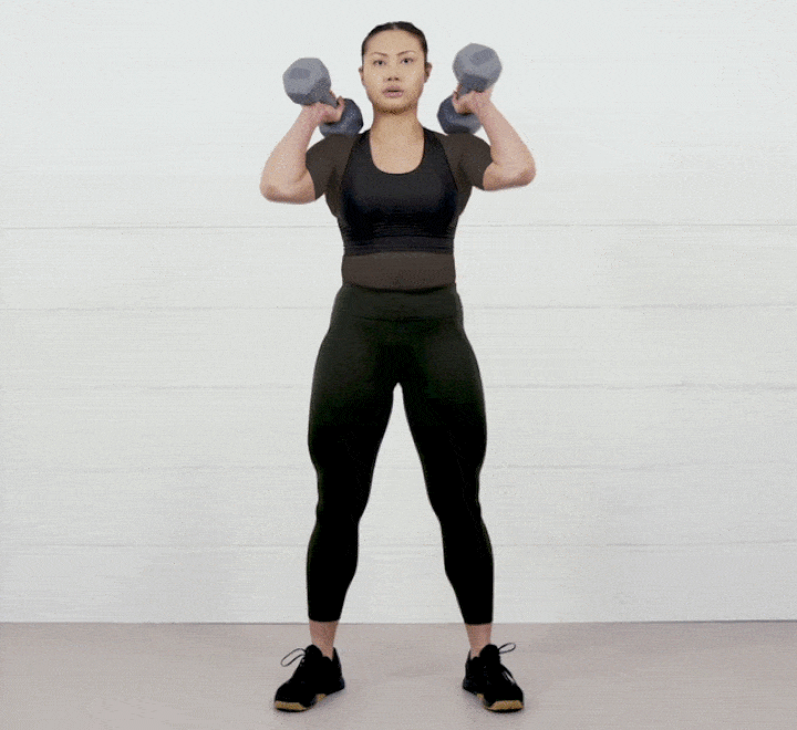 ورزش با دمبل - اسکوات از جلو